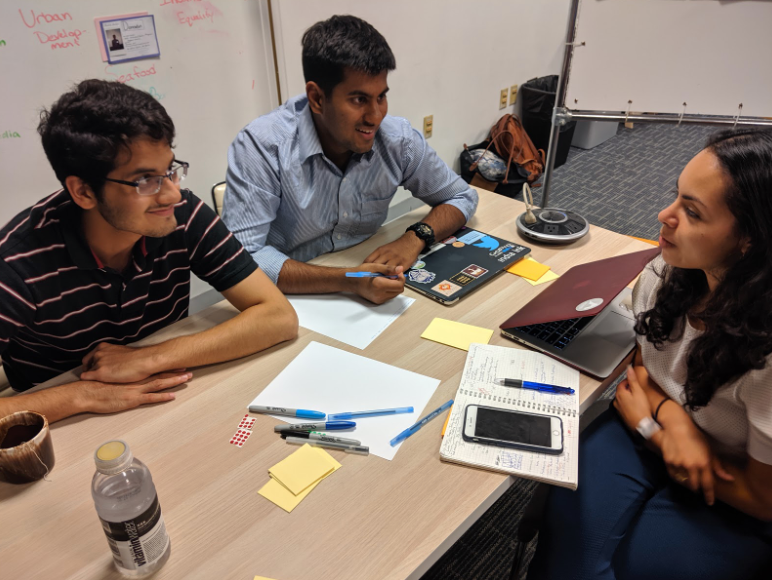 students working around table