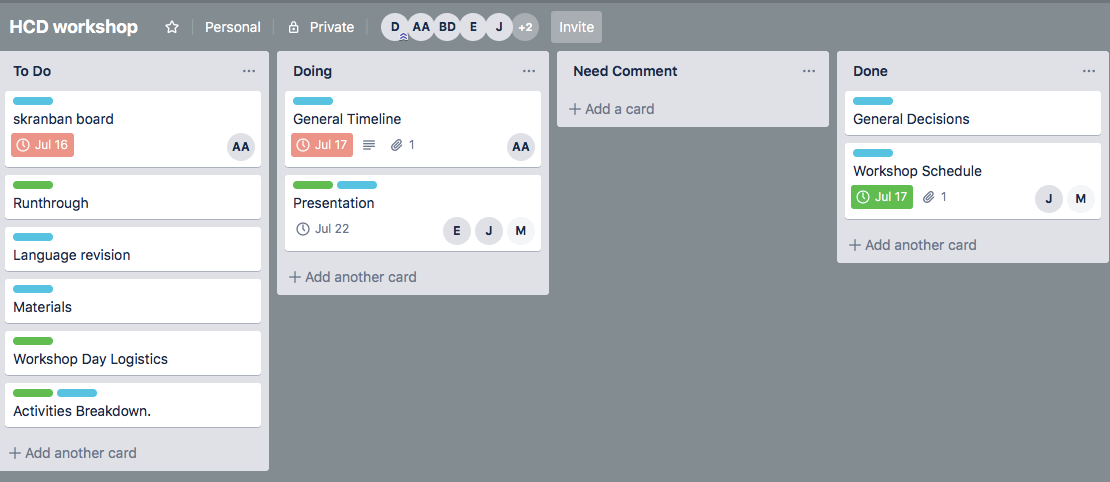 Screenshot of a Trello board