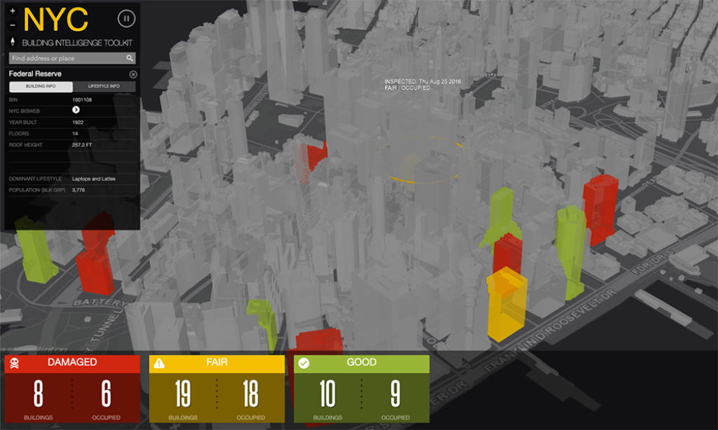 computer generated map showing New York City buildings