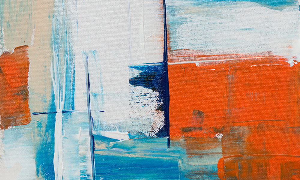 abstract art painting with orange and blue swaths