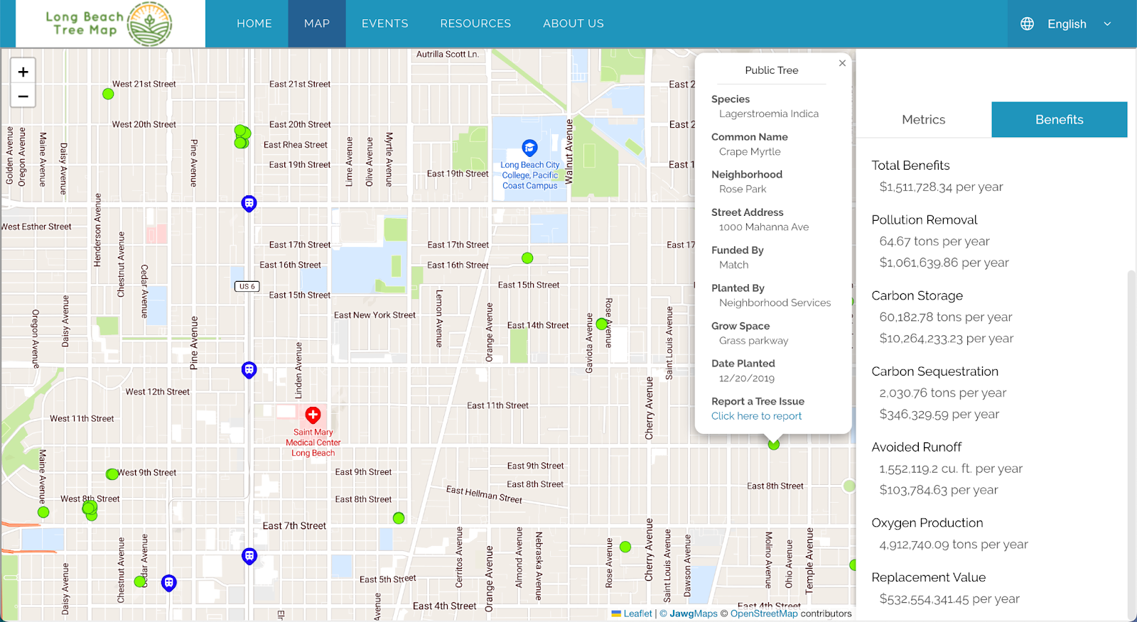 Screenshot of Long Beach Tree Map