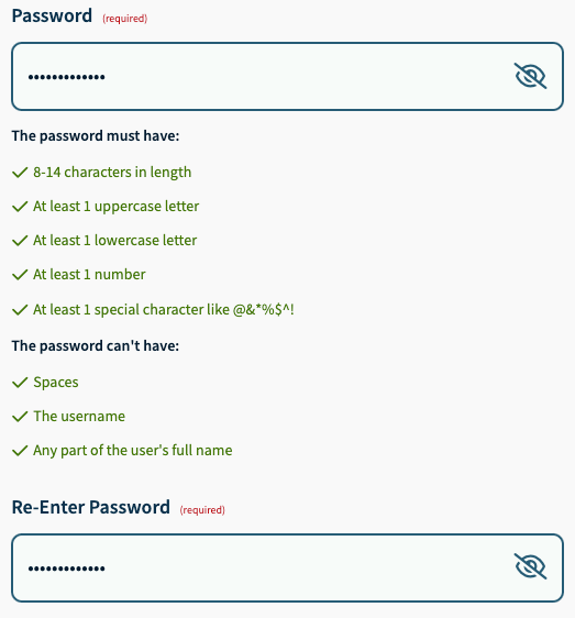 digital identity dataset password creation page