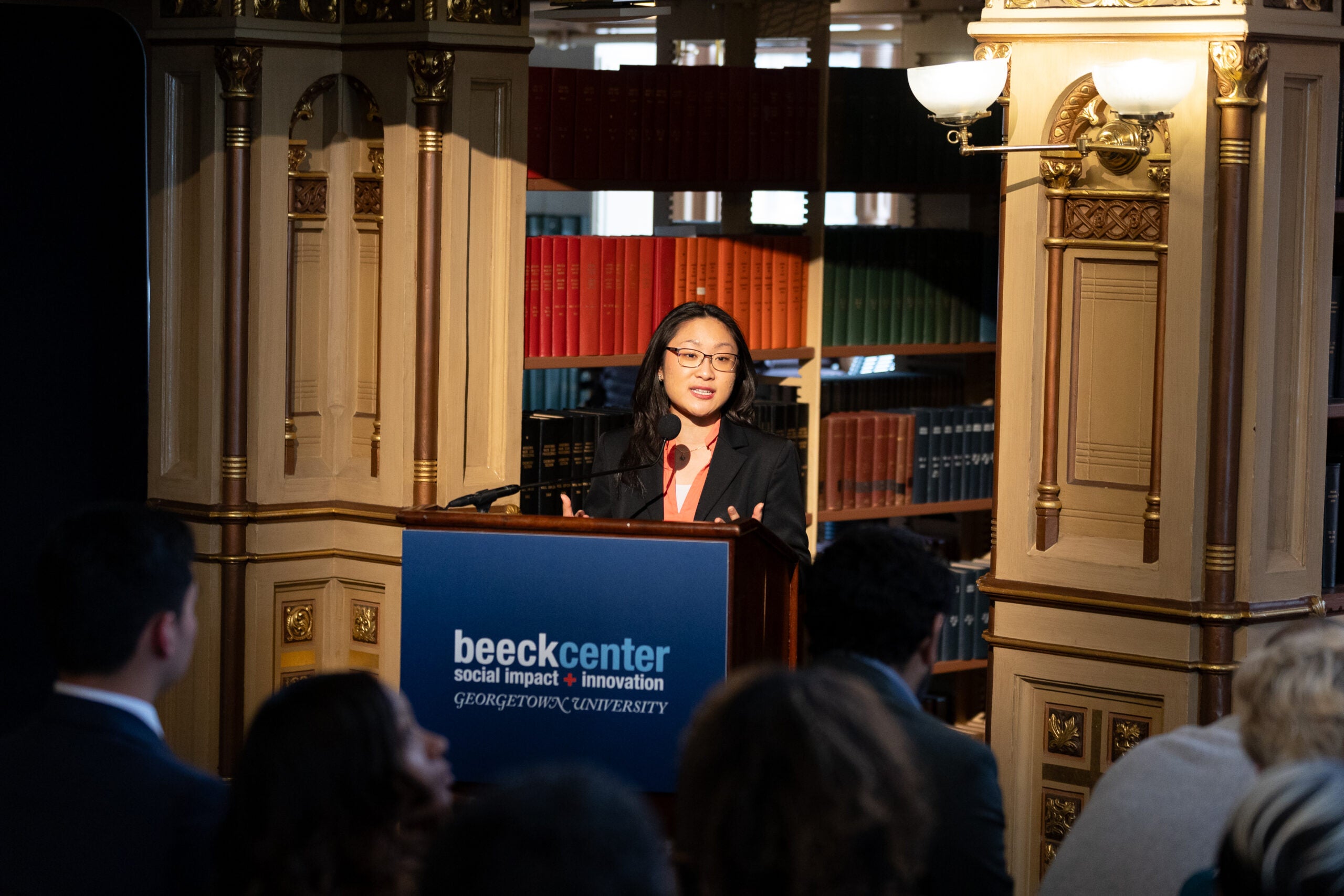 Beeck student analyst speaking at event
