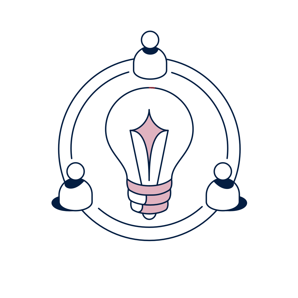 Icon showing lightbulb and people
