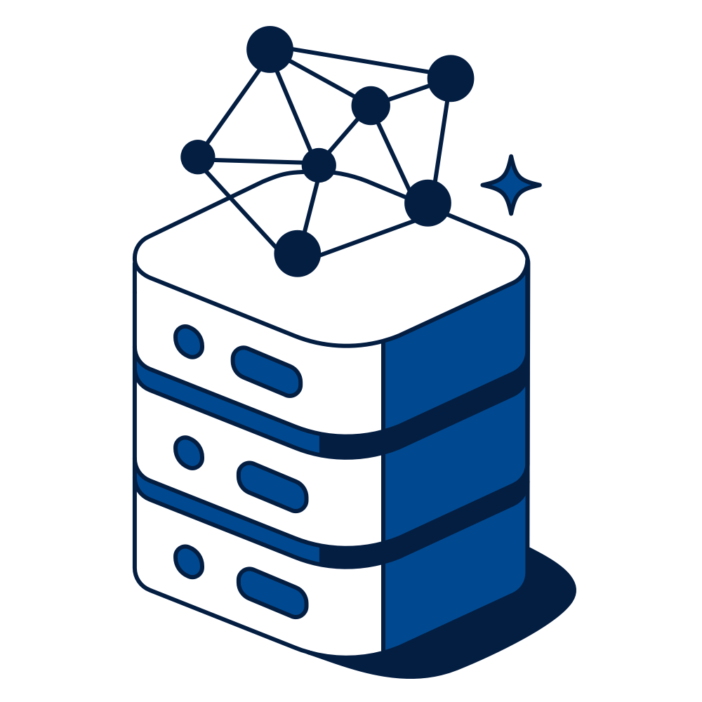 Icon showing data stack and AI web