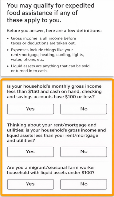 Screenshot of CalFresh online application
