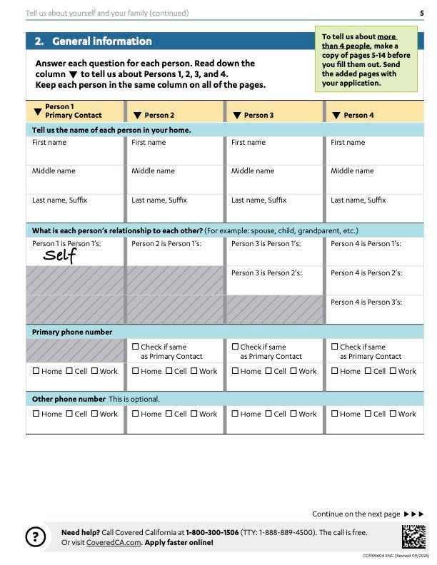 screenshot of Medi-Cal application